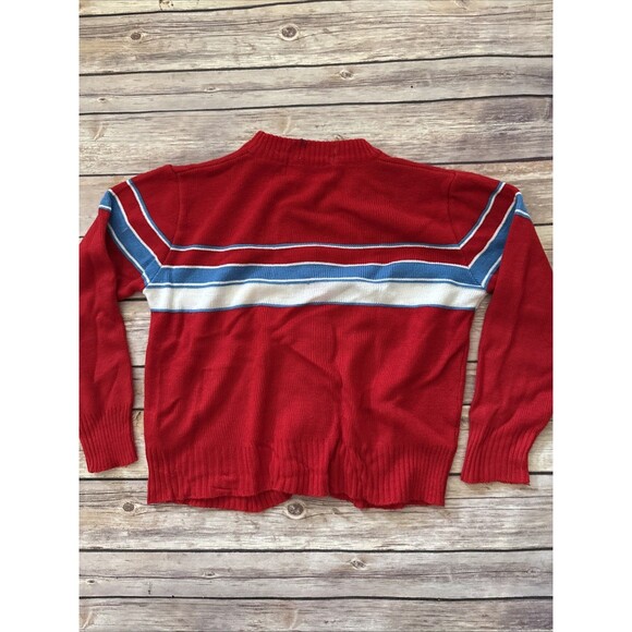 VINTAGE Lacoste Sweater kids 5 Red Izod 70s 80s Cardigan Crocodile USA Stripe - Picture 7 of 7